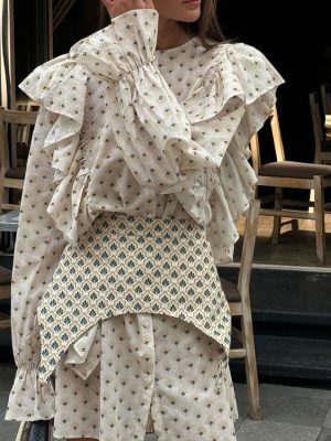 Ruffle Sleeve Shirt Dress with Cinched Waist – Printed Short Look