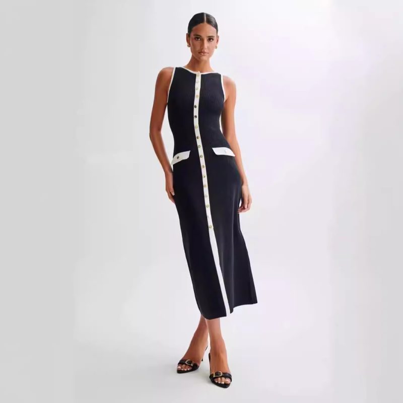 Elegant Round Neck Dress – Woolen Sleeveless Summer - Image 4