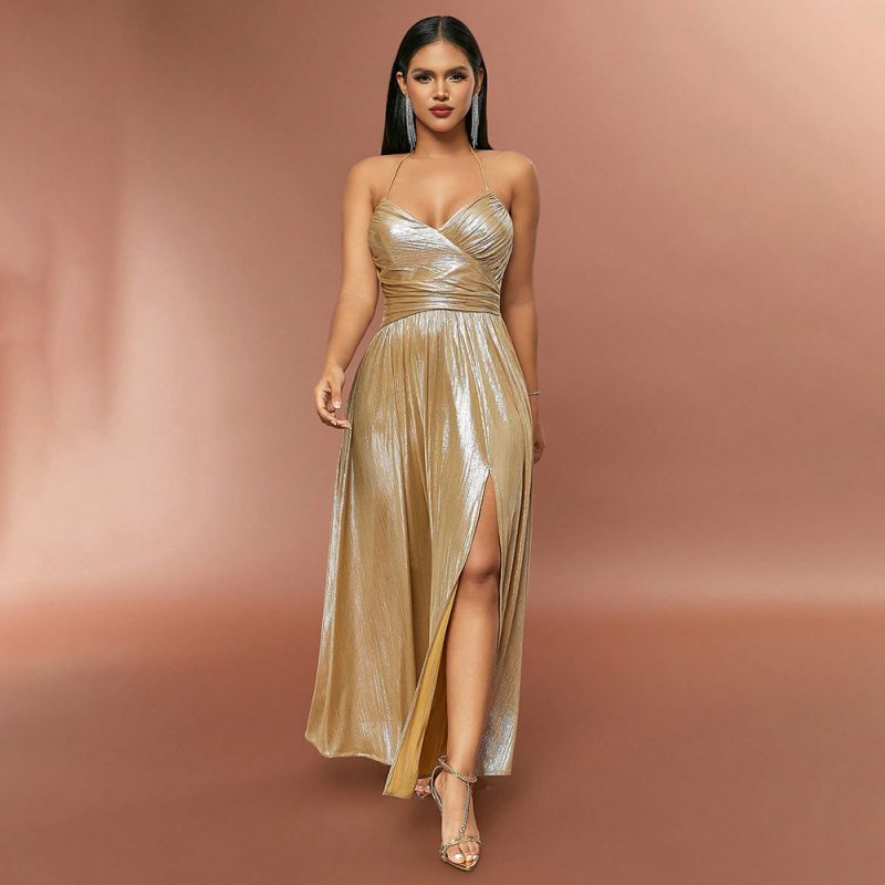 Retro Pleated Split Strap Summer Dress Women - Image 4