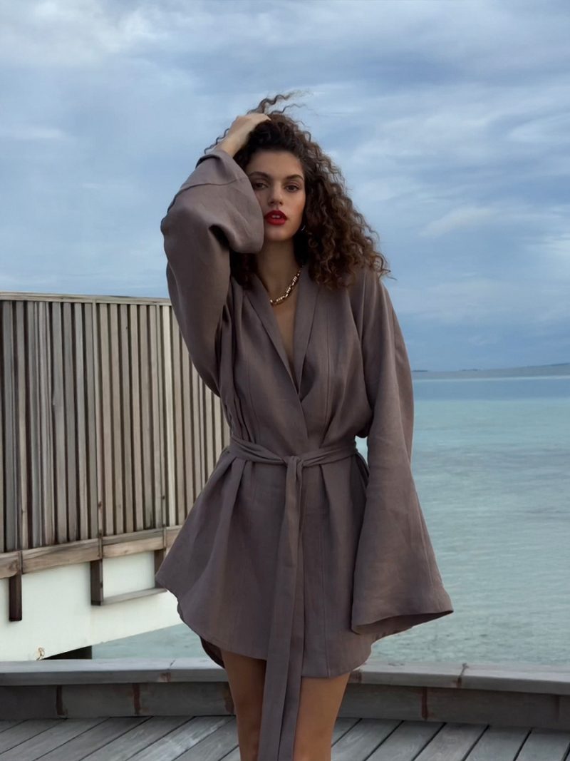 Lightweight Cotton Linen Summer Robe Dress Women - Image 2
