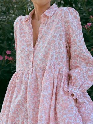 Elegant Printed Ruffled Collar Long Sleeve Shirt Dress