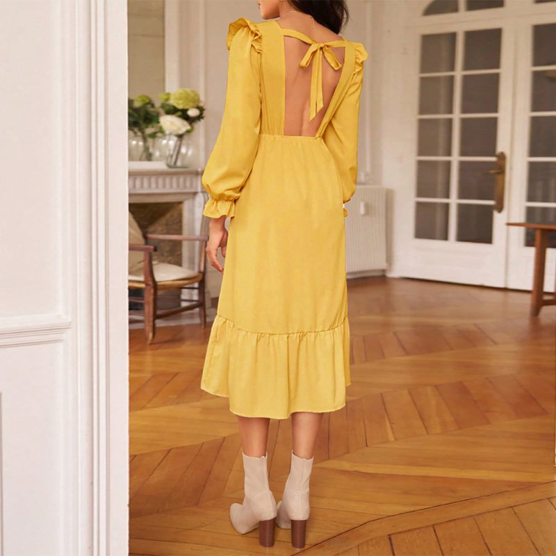 Elegant V-Neck Backless Slim Slit Dress - Image 2