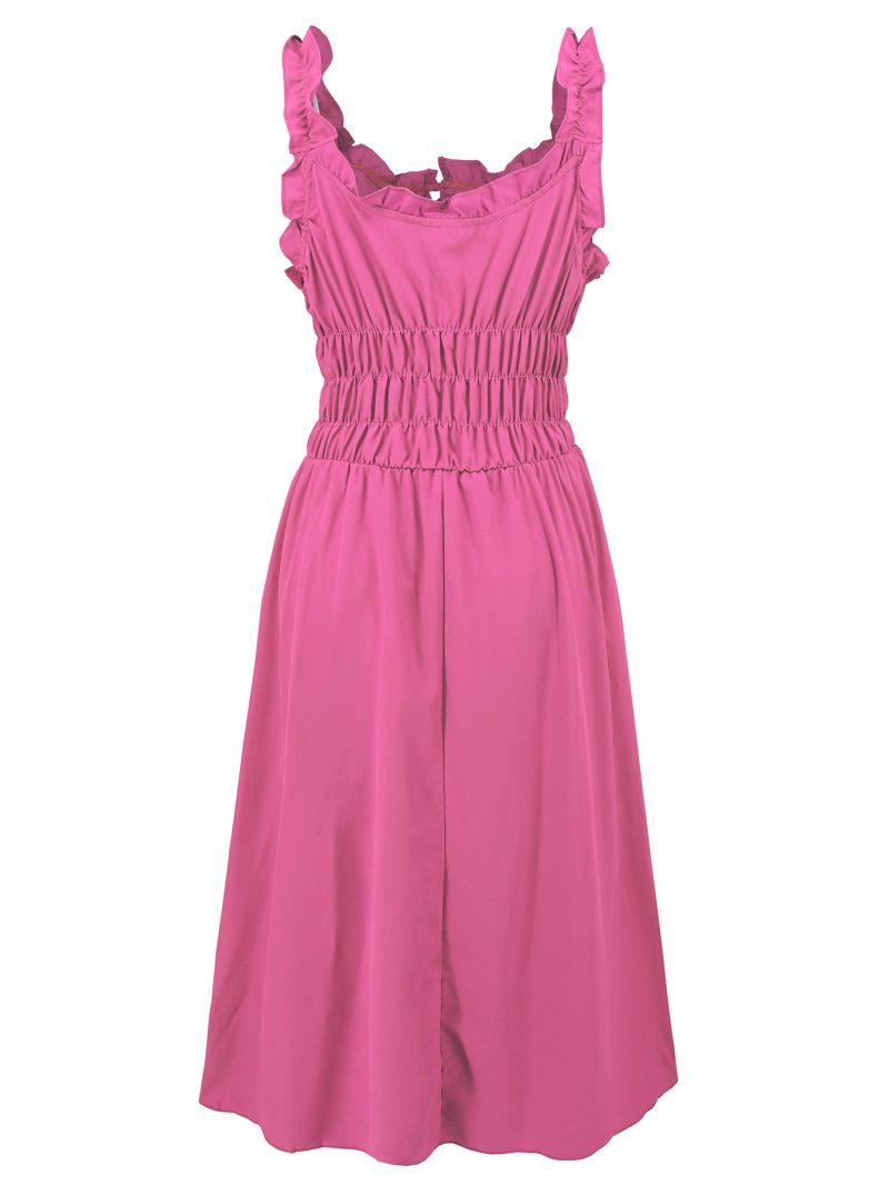 Solid Color Waist Tie Vacation Strap Dress - Image 4
