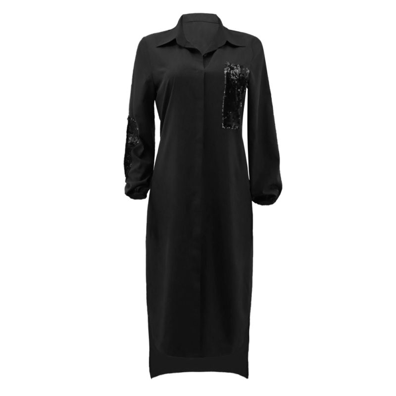 Women’s Mid-Length Asymmetric Sequined Shirt Dress - Image 3