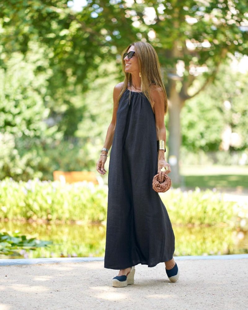Casual Cotton Linen Halter Vacation Dress Women - Image 2