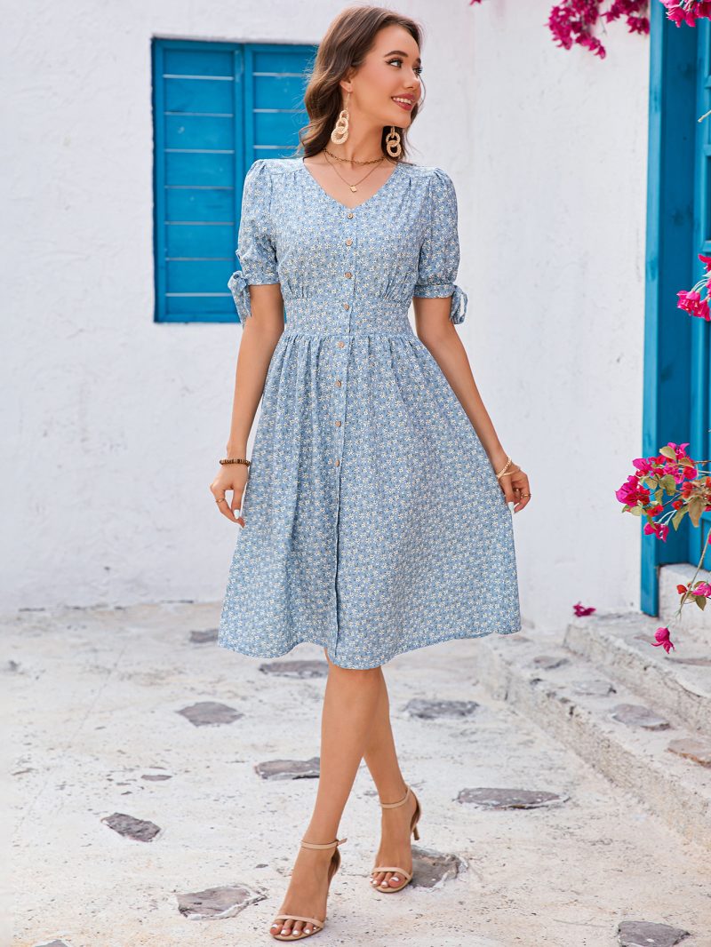 Summer V-Neck Short Sleeve Casual Dress - Image 2