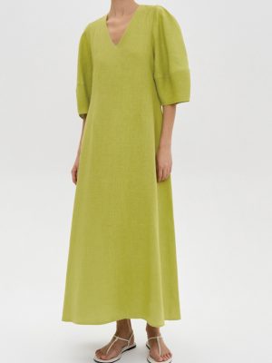 Simple Cotton A-Line Maxi Dress – V-Neck & Short Sleeves