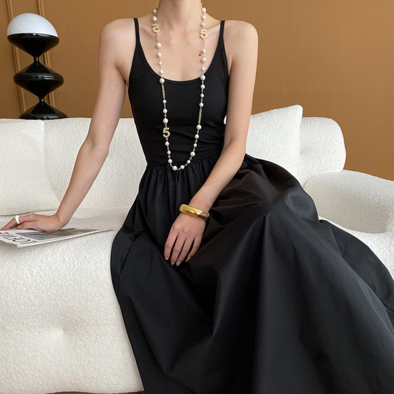 Elegant A-Line Black Camisole Summer Dress