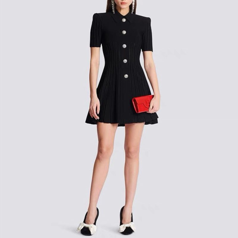 High-Quality Knitted Collared A-Line Dress – Slim Fit Style - Image 2