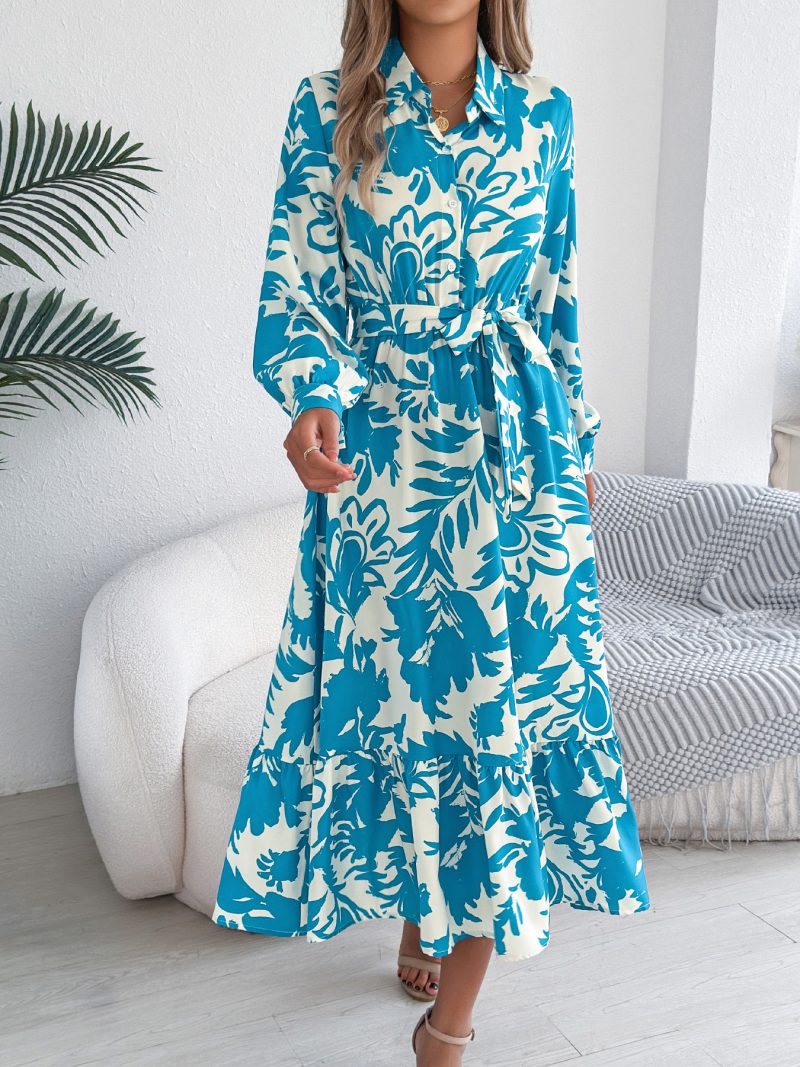 Casual Floral Ruffled Long Sleeve Maxi Dress - Image 3