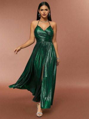 Retro Pleated Split Strap Summer Dress Women