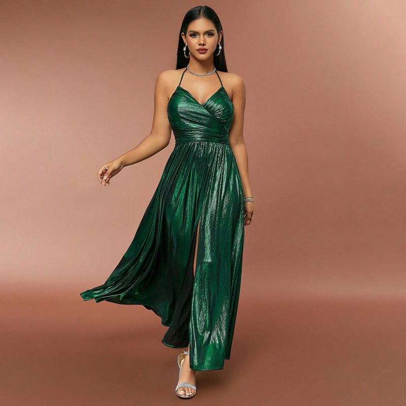 Retro Pleated Split Strap Summer Dress Women