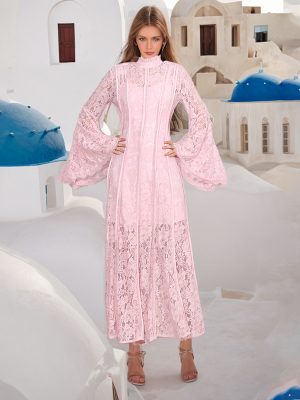French Lace Embroidered Pleated Maxi Dress