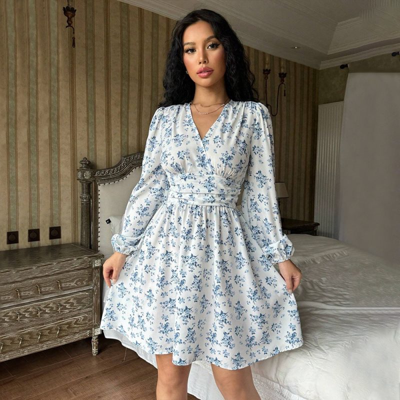 Floral High Waist A-Line Winter Dress - Image 4