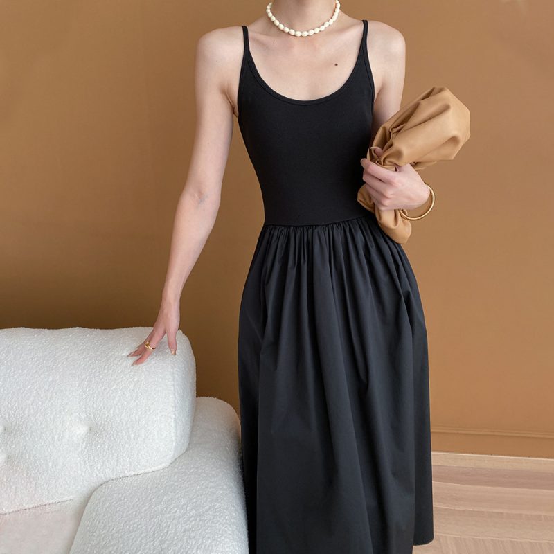 Elegant A-Line Black Camisole Summer Dress - Image 3