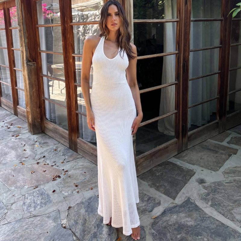 Backless Cutout Mesh Knit Summer Dress
