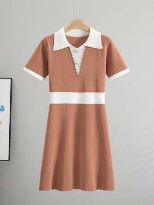 Waist Slimming Polo Dress – Rhinestone Knit Look