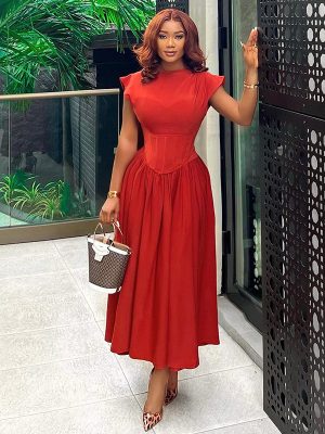 Summer Corset Waist A-Line Crew Neck Dress
