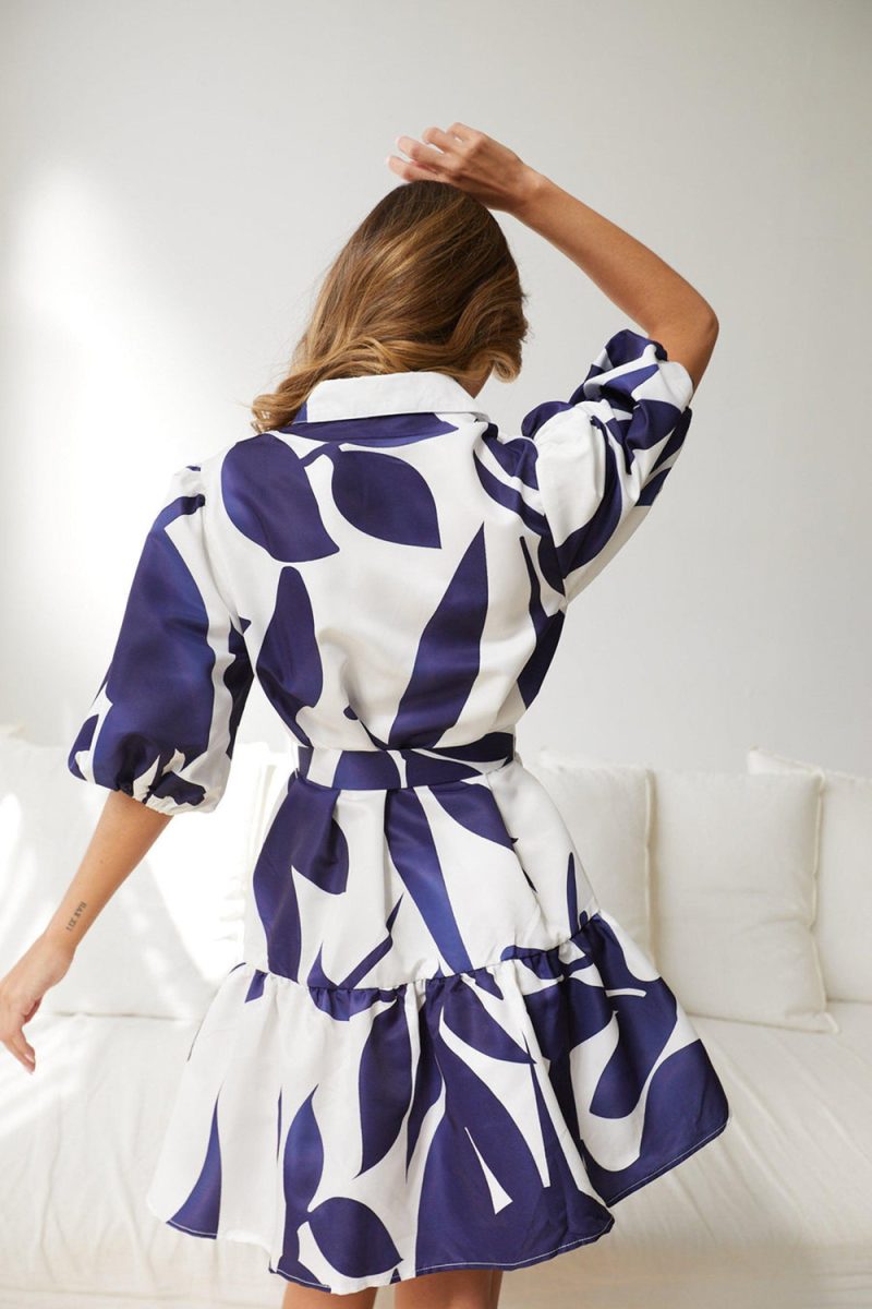 Summer Printed Tiered Belted Vacation Dress - Image 4
