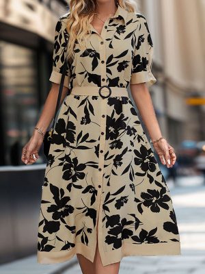 Floral Printed Summer Shirt Dress for Women