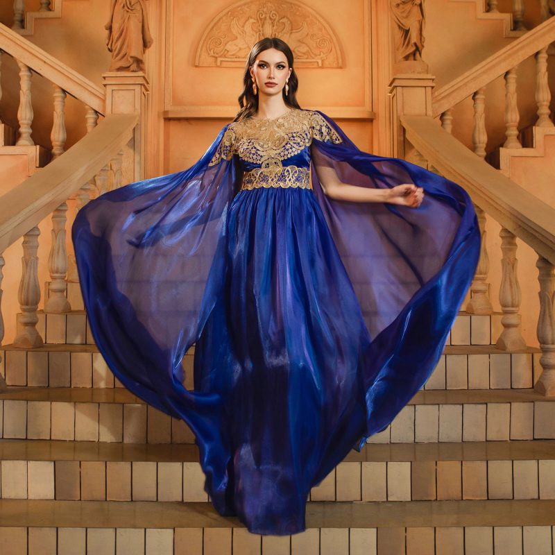 Lace Slim Waist Long Sleeve Evening Dress