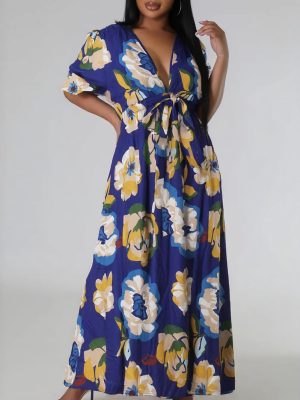 Elegant V-Neck Plus Size Figure-Flattering Dress