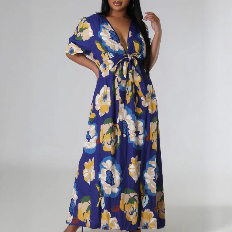 Elegant V-Neck Plus Size Figure-Flattering Dress