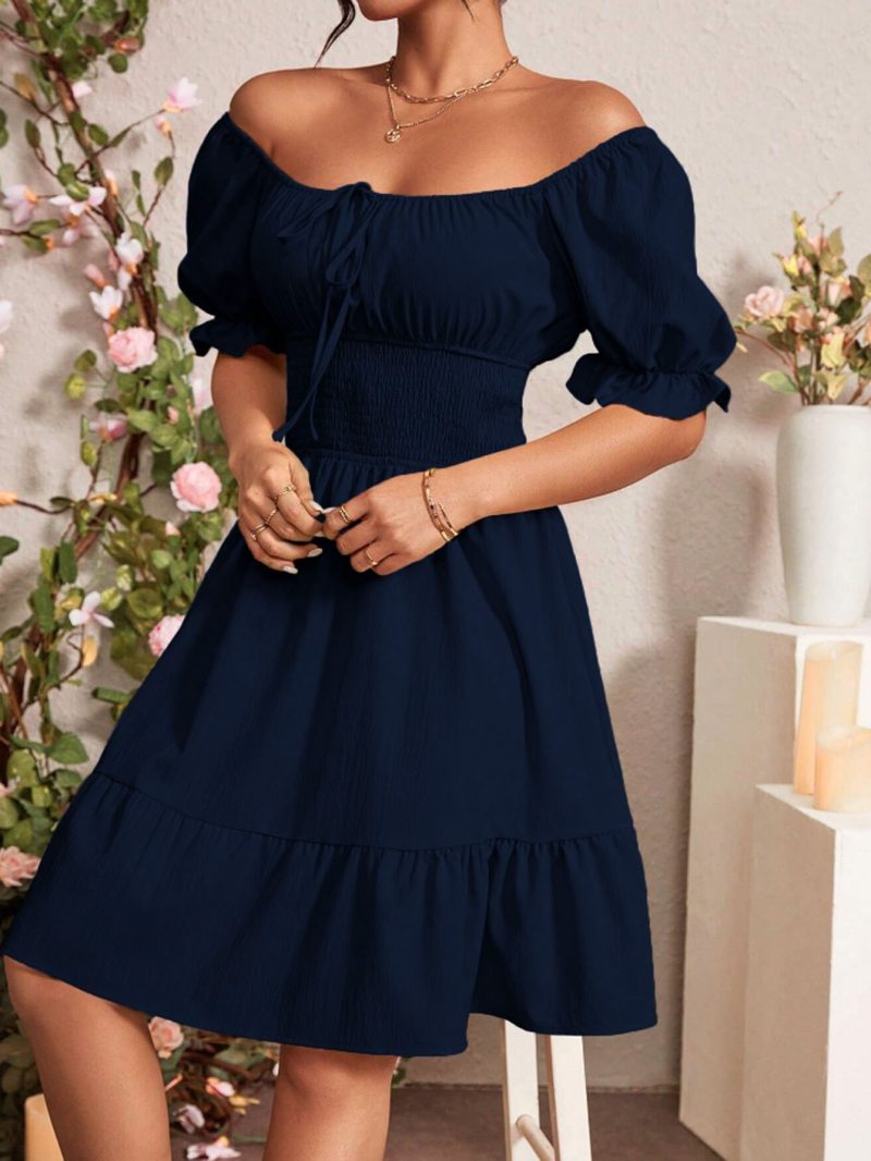 Elegant Square Collar Backless Mid-Length Dress - Image 2