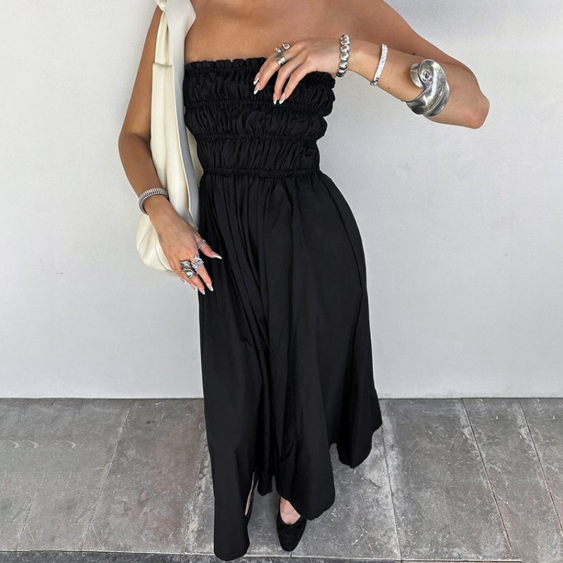 Elegant Black Tube Top Vacation Dress - Image 2