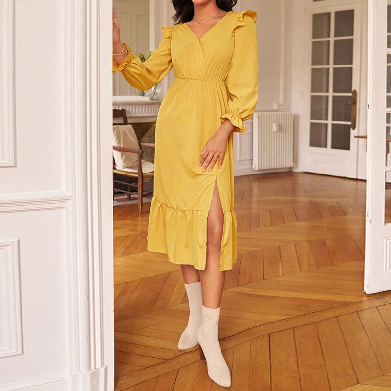 Elegant V-Neck Backless Slim Slit Dress - Image 3