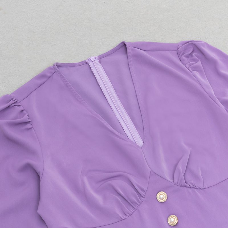 Plus Size Long Sleeve V-Neck Dress Women - Image 3
