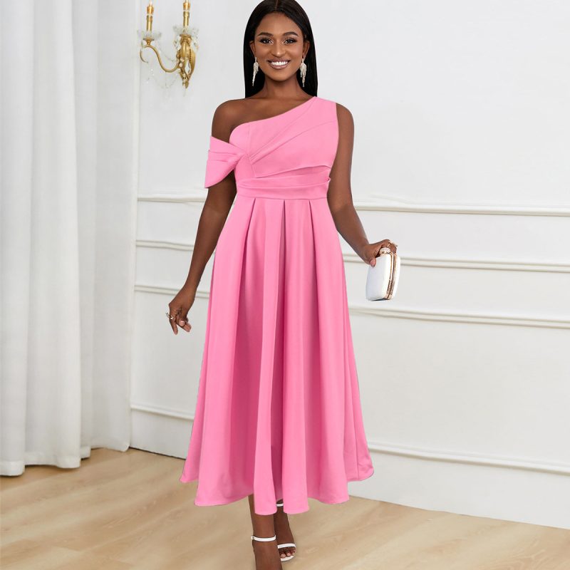 Oblique Collar Sleeveless Party Dress Women