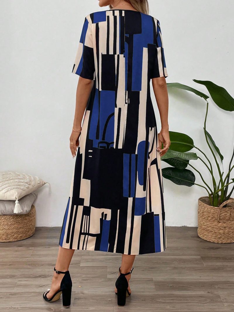 Summer Printed V-Neck Loose Maxi Dress - Image 4