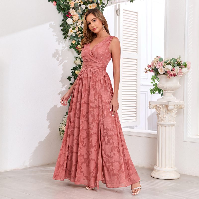 Chiffon Sleeveless V-Neck Slit Evening Dress - Image 3