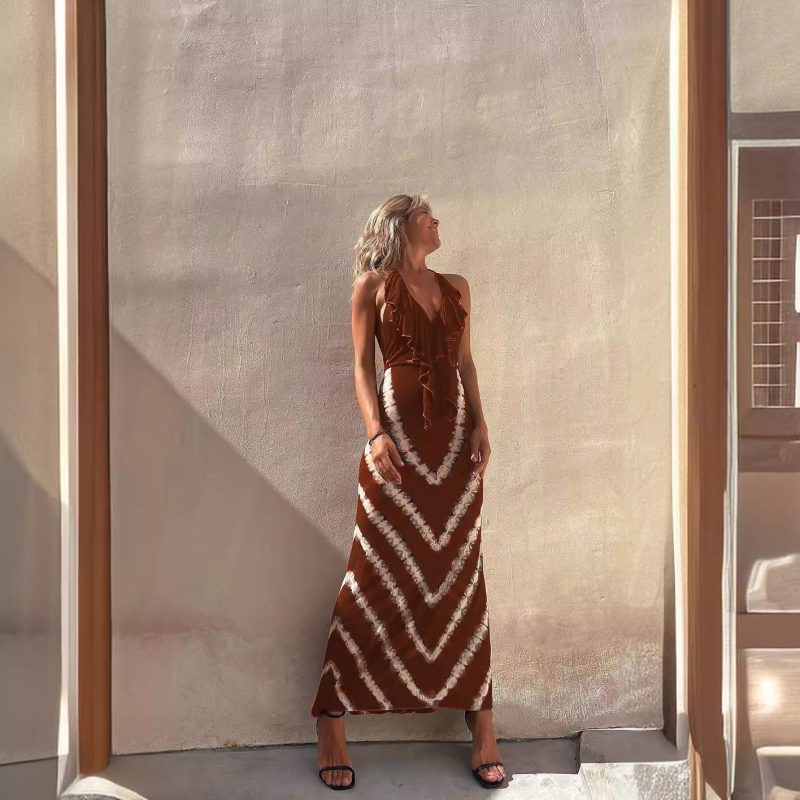 Printed V Neck A-Line Dress – Sleeveless Style - Image 2