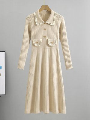 Classic French Style Collared Knitted Dress Women