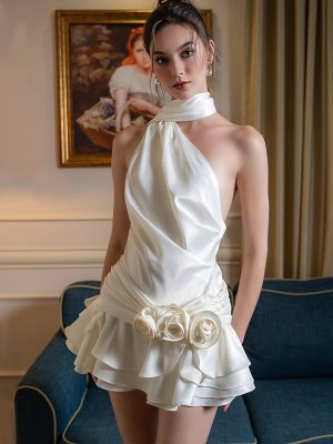 Spring Off-Shoulder Satin Backless Sexy Dress