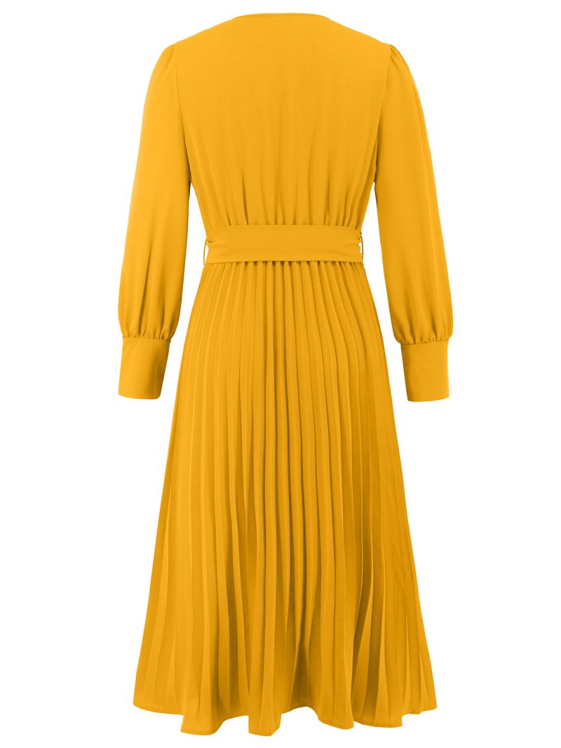 Slim A-Line V-Neck Long Sleeve Dress - Image 3