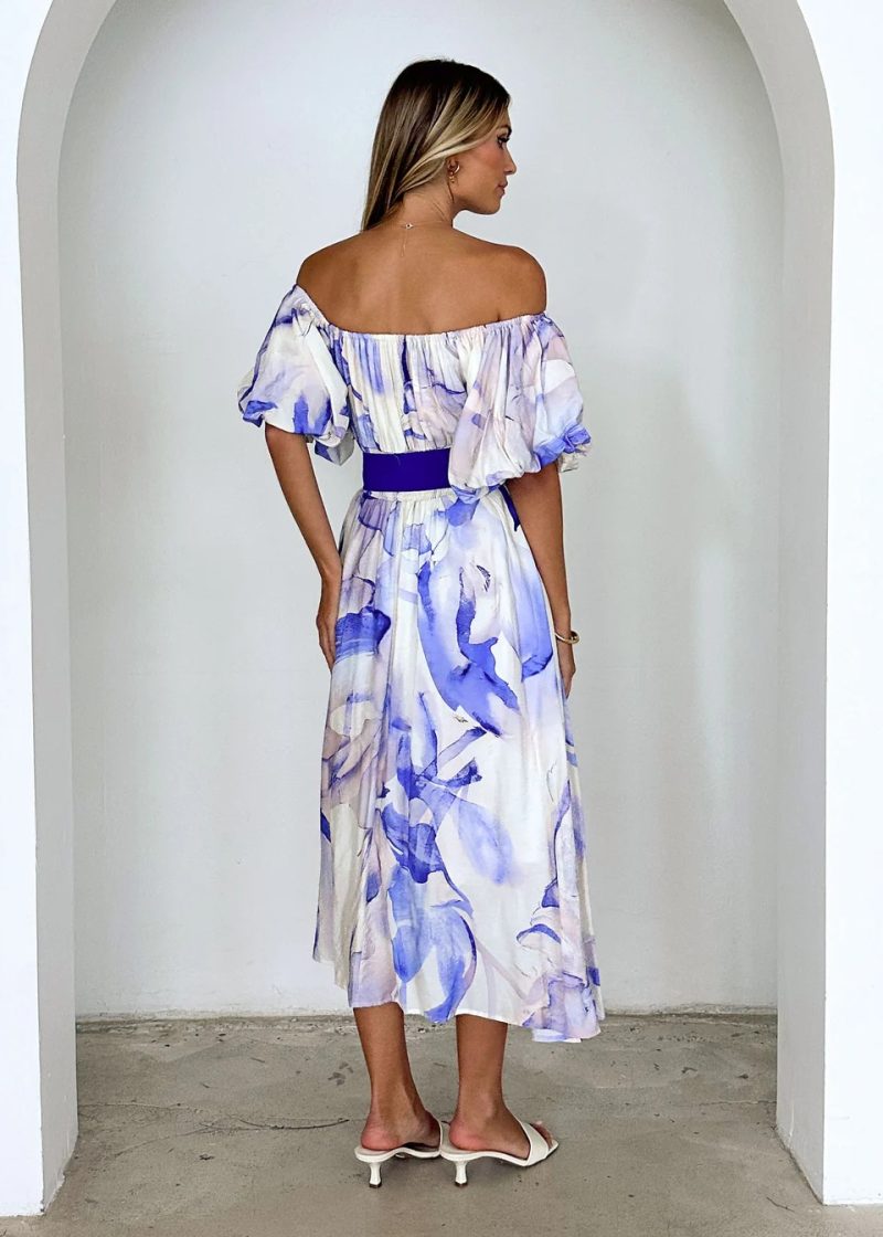 Elegant Summer Off-Shoulder Puff Sleeve Printed Swing Dress - Image 4