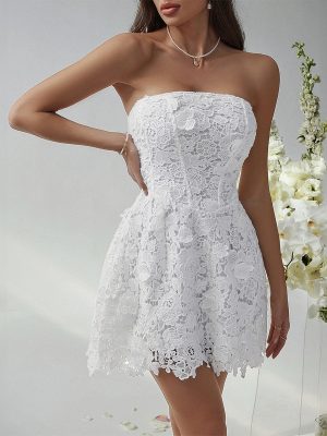 Slim Fit Embroidered Strapless Solid Mini Dress