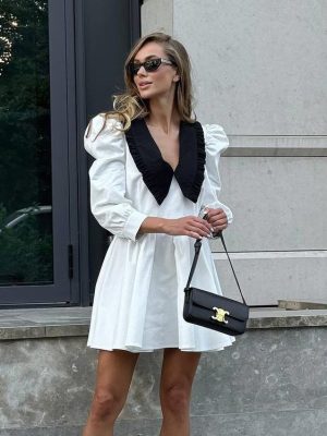 French Contrast Doll Collar Pleated A-Line Dress