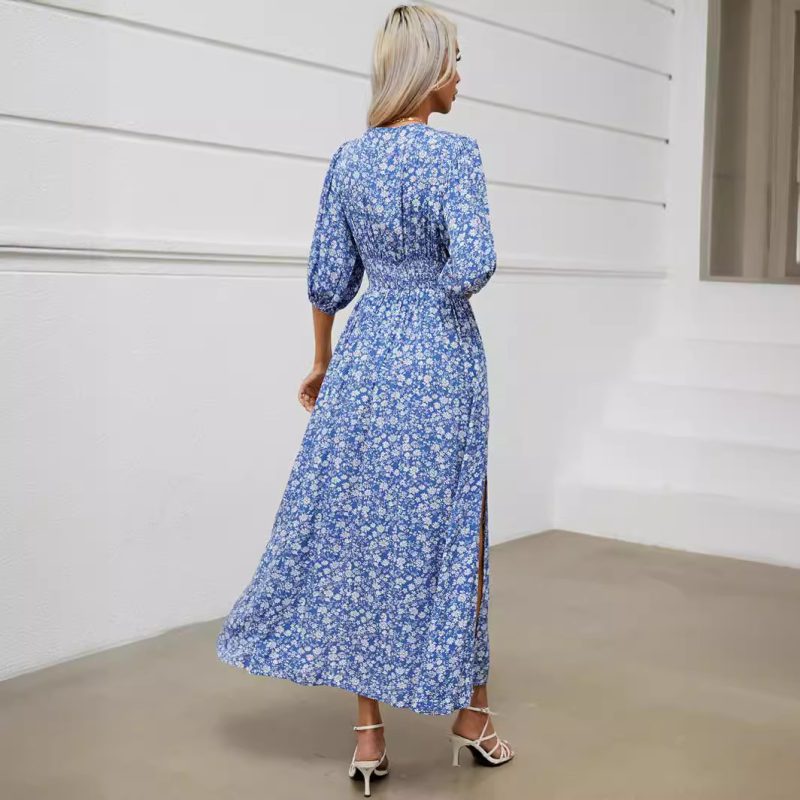 Boho V-Neck Lantern Sleeve Beach Dress - Image 4