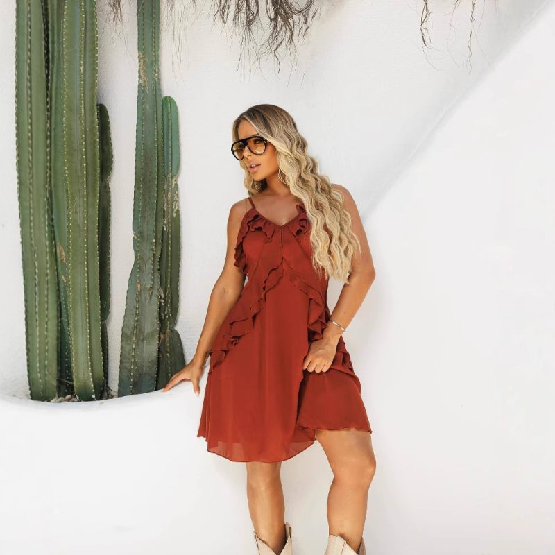 Patchwork Ruffled Slit Maxi Summer Dress - Image 2