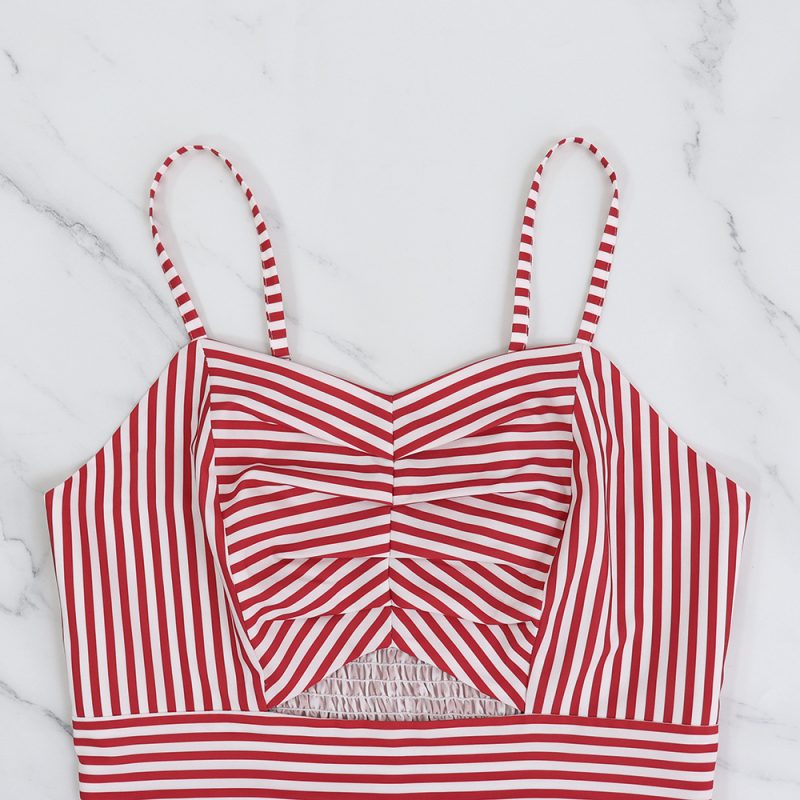 Striped Spaghetti Strap Casual Summer Dress - Image 3