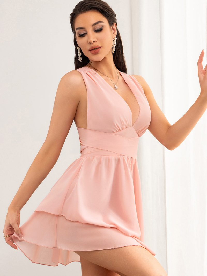 Chiffon Pink Backless Short Dress - Image 3