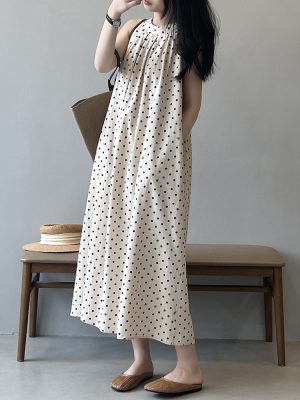 Summer Sleeveless Polka Dot Shift Dress Women