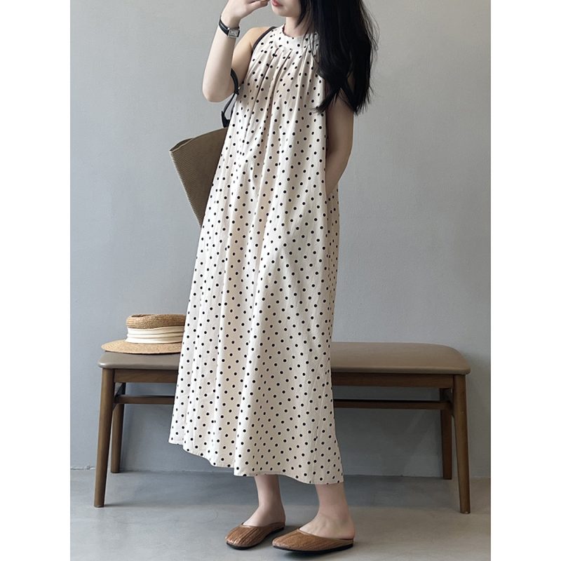 Summer Sleeveless Polka Dot Shift Dress Women