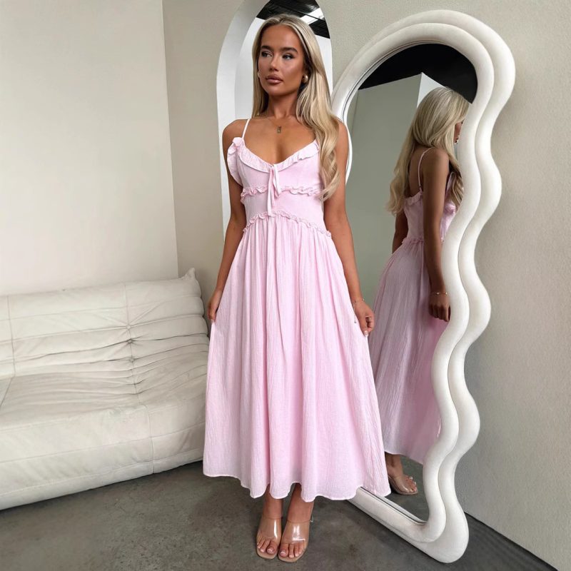 Ruffled Suspender Casual Loose Vacation Dress Women