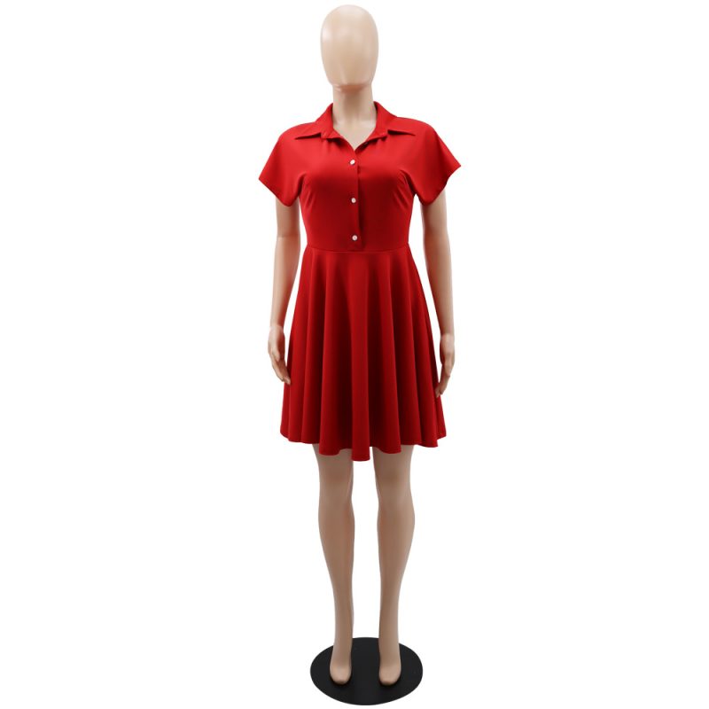 High Waist Summer Dress – Polo Collar Charm - Image 4