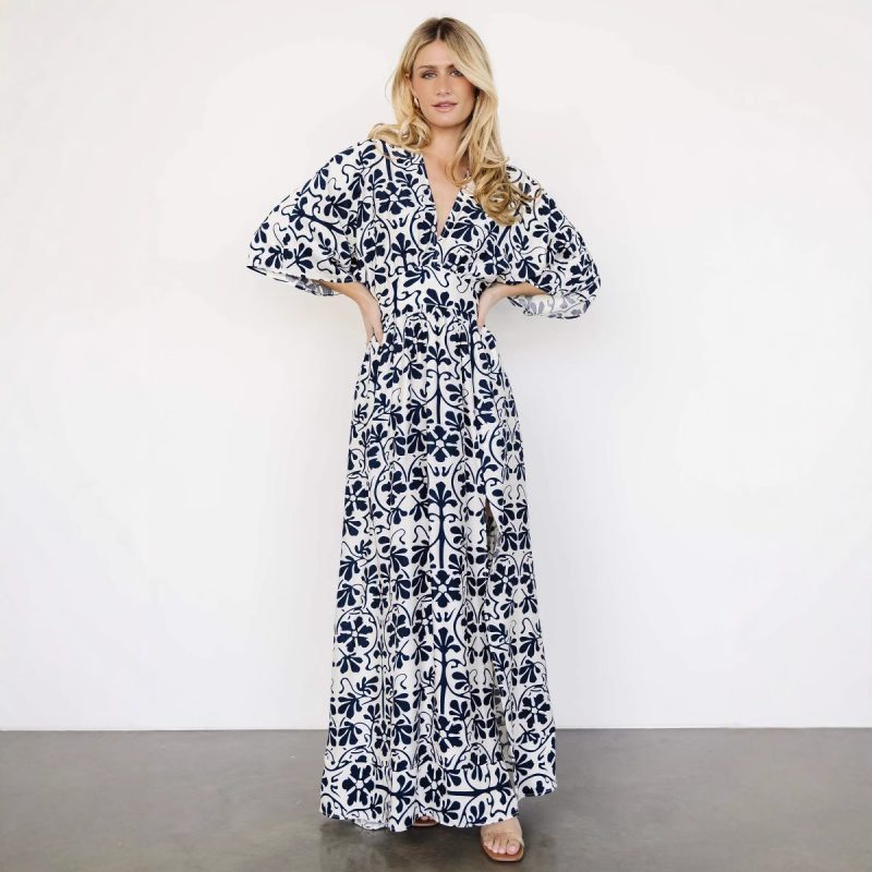 Bohemian Printed Backless Beach Dress with Tie - Image 3